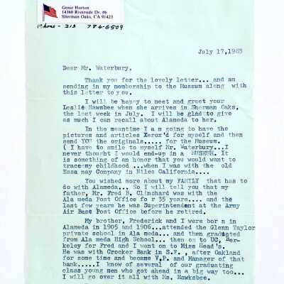 Letter from Genie Horton, July 17, 1983