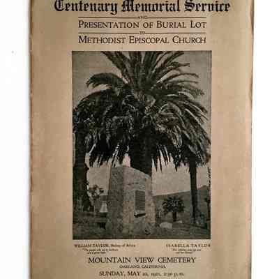 Program from the Centenary Memorial Service honoring Bishop Wm. Taylor, 1921