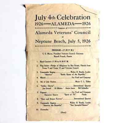Program Veterans Council July 4 Celebration, Neptune Beach, 1926