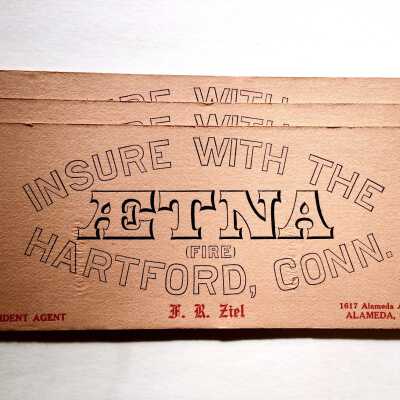 Ink Blotters advertising Etna Fire Insurance, agent F. R. Ziel, prior 1938