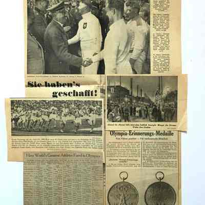 Newspaper Clippings from German and American newspapers regarding the 1936 olympics