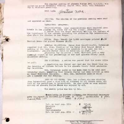Typed Minutes, Native Sons of the Golden West, Parlor No. 47, 1931