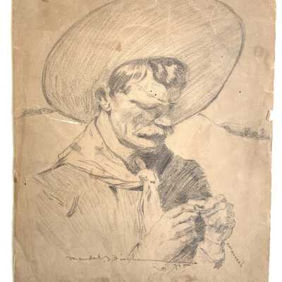 Pencil sketch of a cowboy by Maude F. Fischer, 1905