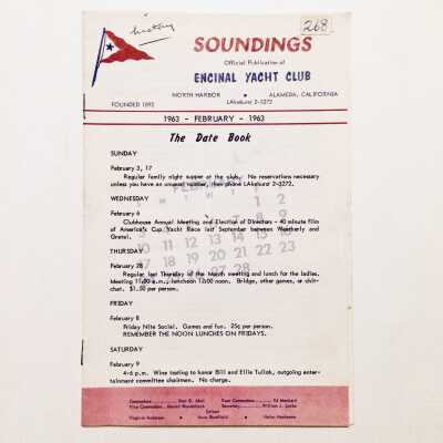 Encinal Yacht Club 'Soundings' newsletter for February, 1963