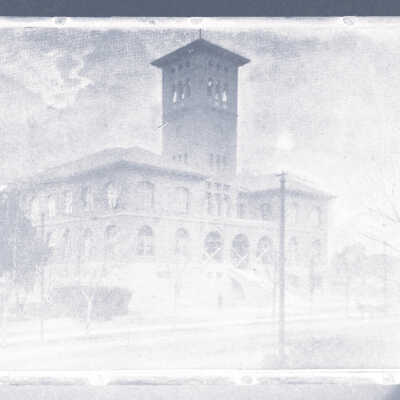 manipulated image: image filtered to black-and-white, enhanced, flipped horizontally, and colors inverted.