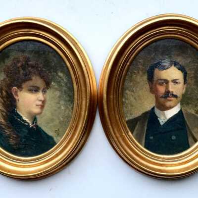 Oil portraits of Mr and Mrs. Kraemer, by Xavier Kraemer, prior 1956