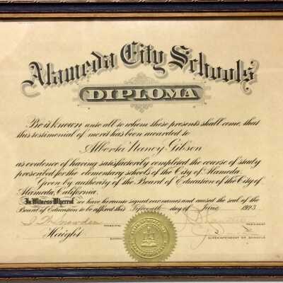 Framed Haight School Diploma of Alberta Nancy Gibson, 1923
