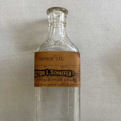Prescription medicine bottle from Schaefer's drug store, c. 1920s