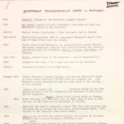 'Important Transportation Dates in Alameda (draft)', c. 1960s