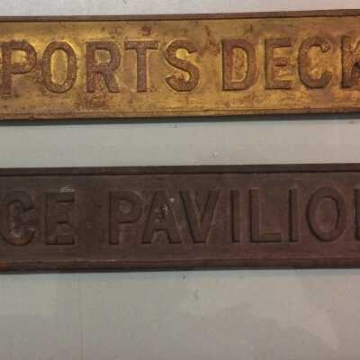 "To Sports Deck" signs from Ferry Golden Way and Purcell's Baths, Ca. 1930