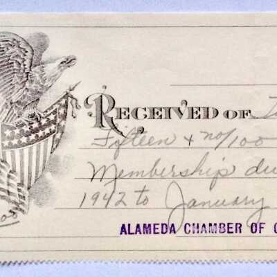 Receipt payment Chamber of Commerce membership dues, 1942