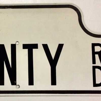 County Road sign from Bay Farm Island, early 1970s
