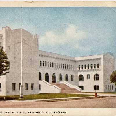 Photo postcard exterior Lincoln School, late 1920s