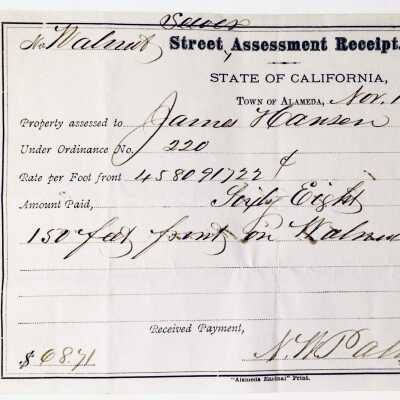 Receipt Walnut Street Sewer Assessment, 1879