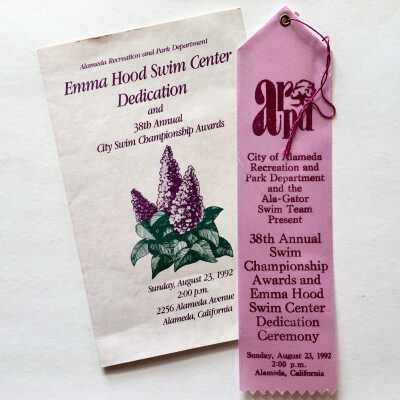 Program for dedication Emma Hood Swim Center, and ribbon, 1992