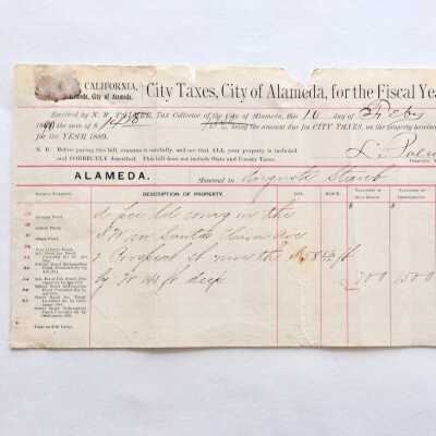 Property Tax Receipt, site West End Branch Alameda Free Library, 1889