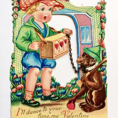 Valentine depicting a child with a monkey, c. 1920s