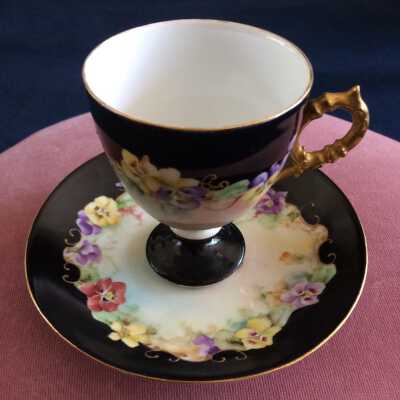 Cup and Saucer hand-painted by Anna J. Spreckels, early 1900s