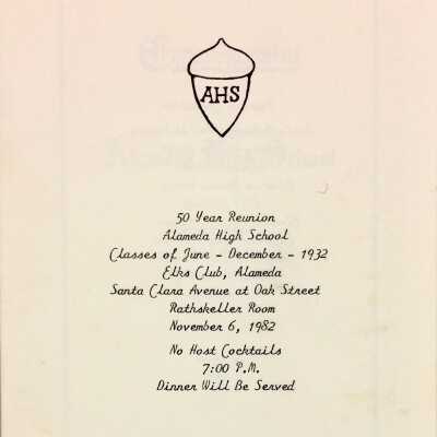 Souvenir program for 50th year anniversary class reunion, Alameda High School, 1982