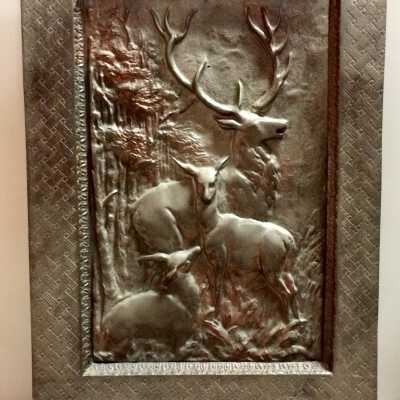 Summer front with deer family from fireplace of 2159 Clinton Ave, c. 1902