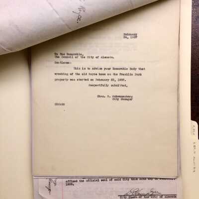 Documents about purchase of Royce-Pye property for Franklin Park, 1930-1937