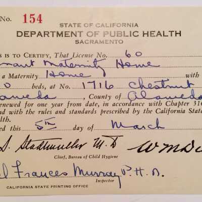 State Operating permit, Tennant's Maternity Hospital, 1928
