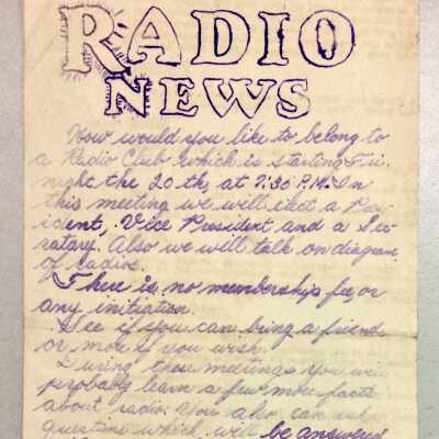 Flyer inviting members of the Radio Club to the first meeting, c. 1930s