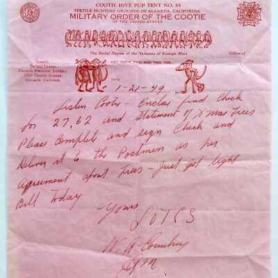 Letter from order of Veterans of Foreign Wars, 1949