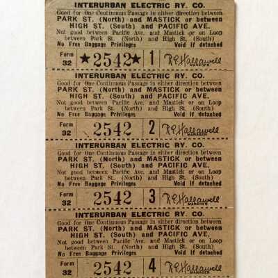 Tickets of the Interurban Electric Railway Company, prior to 1939