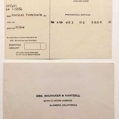 Payment Stub and Envelope from Dr. Shumaker and Dr. Hartzell, prior 2012