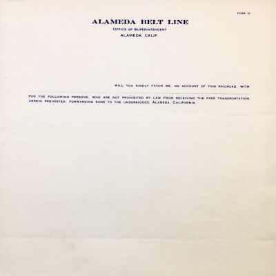 Unused Transportation Use Request Form, Alameda Belt Line, prior 1997