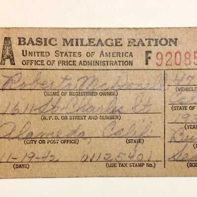 Gas Ration Coupon Coverlet issued to Roberta McDonell, 1942