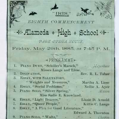 Program eighth commencement Alameda High School, 1885