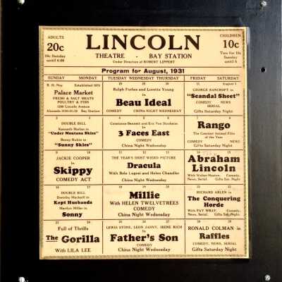 Plasticized plaque program Lincoln theatre, August 1931