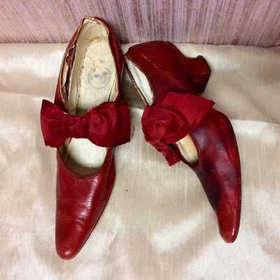 Red Leather heeled shoes, early 1900s