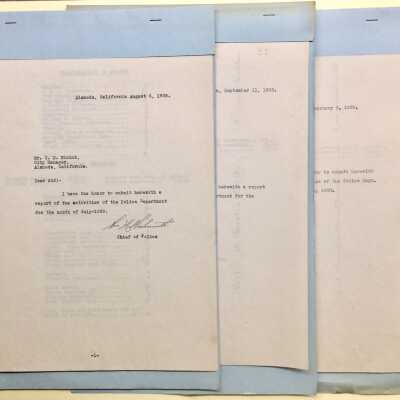 Monthly Police Department Reports for 3 months in 1928 and 1930.