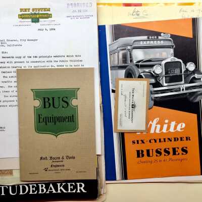 Folders with papers about bus service, 1929, 1939
