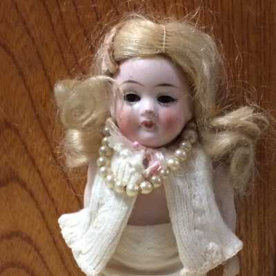 German Bisque Doll with blond wig, painted shoes & stockings, c. 1910