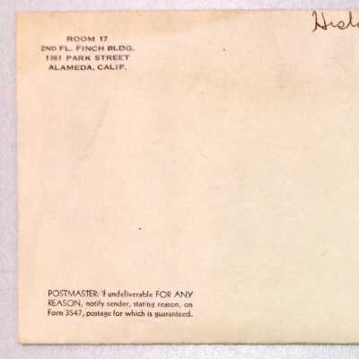 Stationery envelope from a business located at 1361 Park, prior 2002