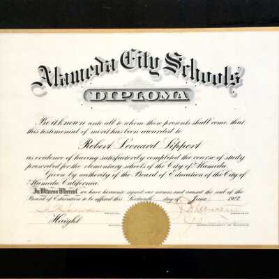 Plasticized Haight Elementary School Diploma of Robert L. Lippert, 1922