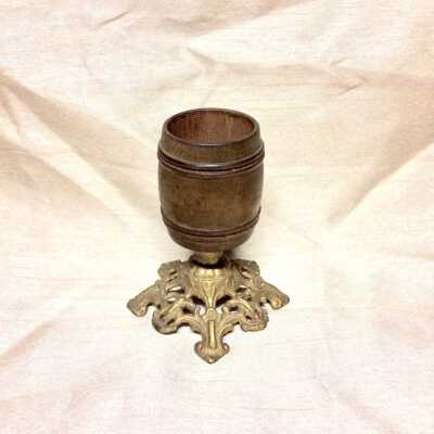 Match holder shaped like a miniature wooden barrel, c. 1900