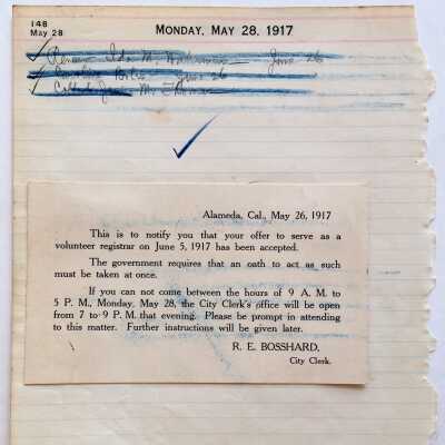 Postcard regarding Herbert D. Clark serving as volunteer registrar, 1917