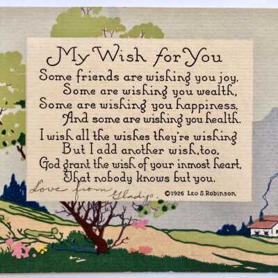 Greeting card published by Leo S. Robinson, sent to A. T. Cox, 1926