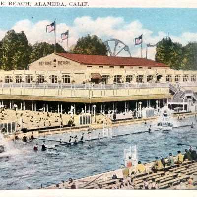 Postcard of Neptune Beach Main Pool, Pavilion, and Entry Tower, c. 1920s