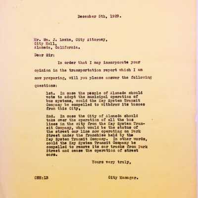 Copy of a letter addressing issues in the bus system, 1929