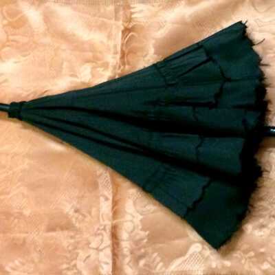 Black carriage parasol with collapsible handle, c. 1890