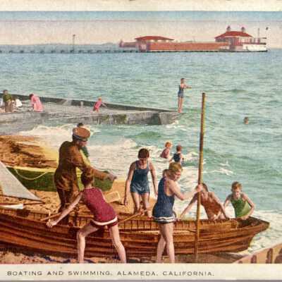 Photo Postcard Children on bayshore, Encinal Yacht Club, c. 1910