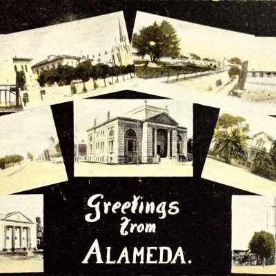 'Greetings from Alameda' multiview photo postcard, 1910