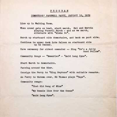 Program for the Commuters Club's farewell party, 1939