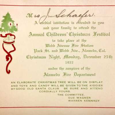 Invitation for Annual Children's Festival, auspices Fire Department, 1922